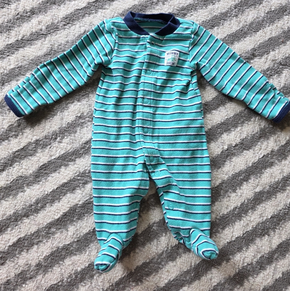 Striped Teal & Navy Baby Footed One-Piece Sleeper